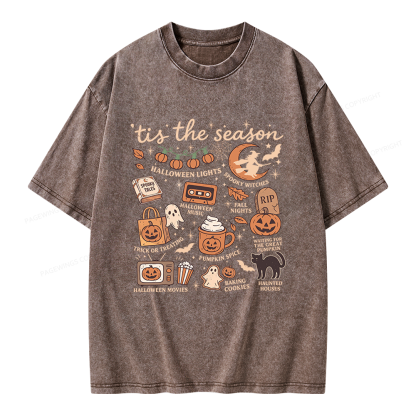 Pagewing Vintage Halloween Unisex Washed T-shirt