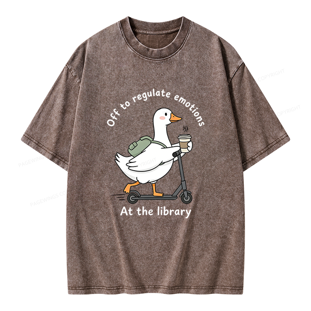 Pagewings Off To Regulate Emotions At The Library Unisex Washed T-shirt