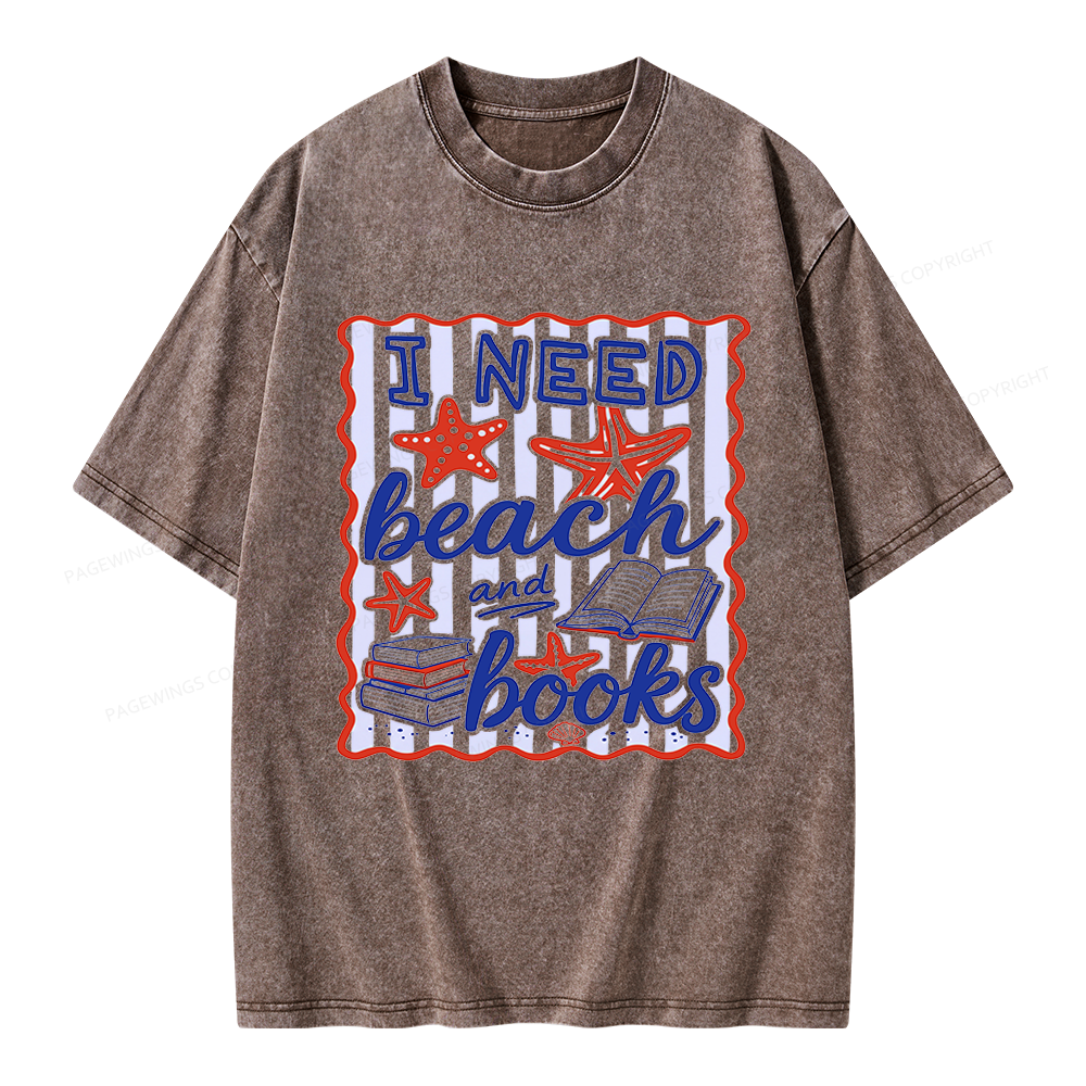Pagewing I Need Beach Books Unisex Washed T-shirt