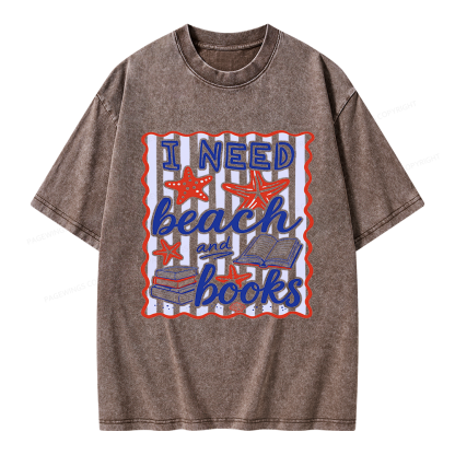 Pagewing I Need Beach Books Unisex Washed T-shirt