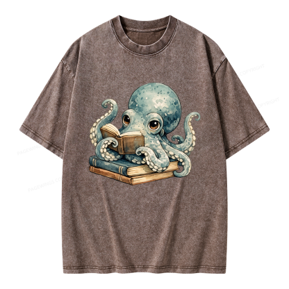 Pagewing Octopus Book Lover Unisex Washed T-shirt