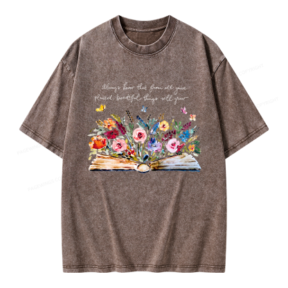Pagewing Floral Book Unisex Washed T-shirt
