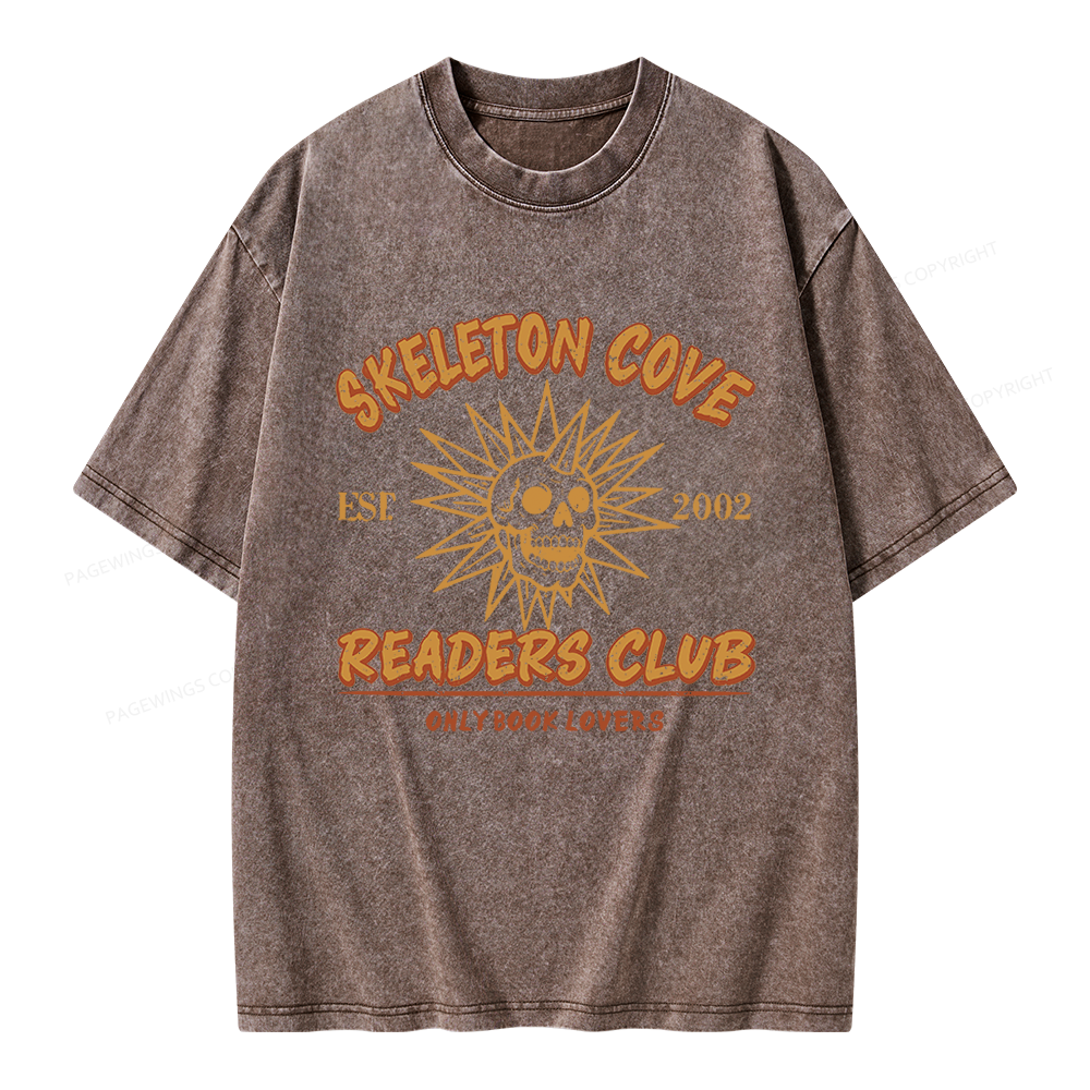 Pagewings Skeleton Cove Readers Club Unisex Washed T-shirt