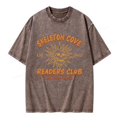 Pagewings Skeleton Cove Readers Club Unisex Washed T-shirt