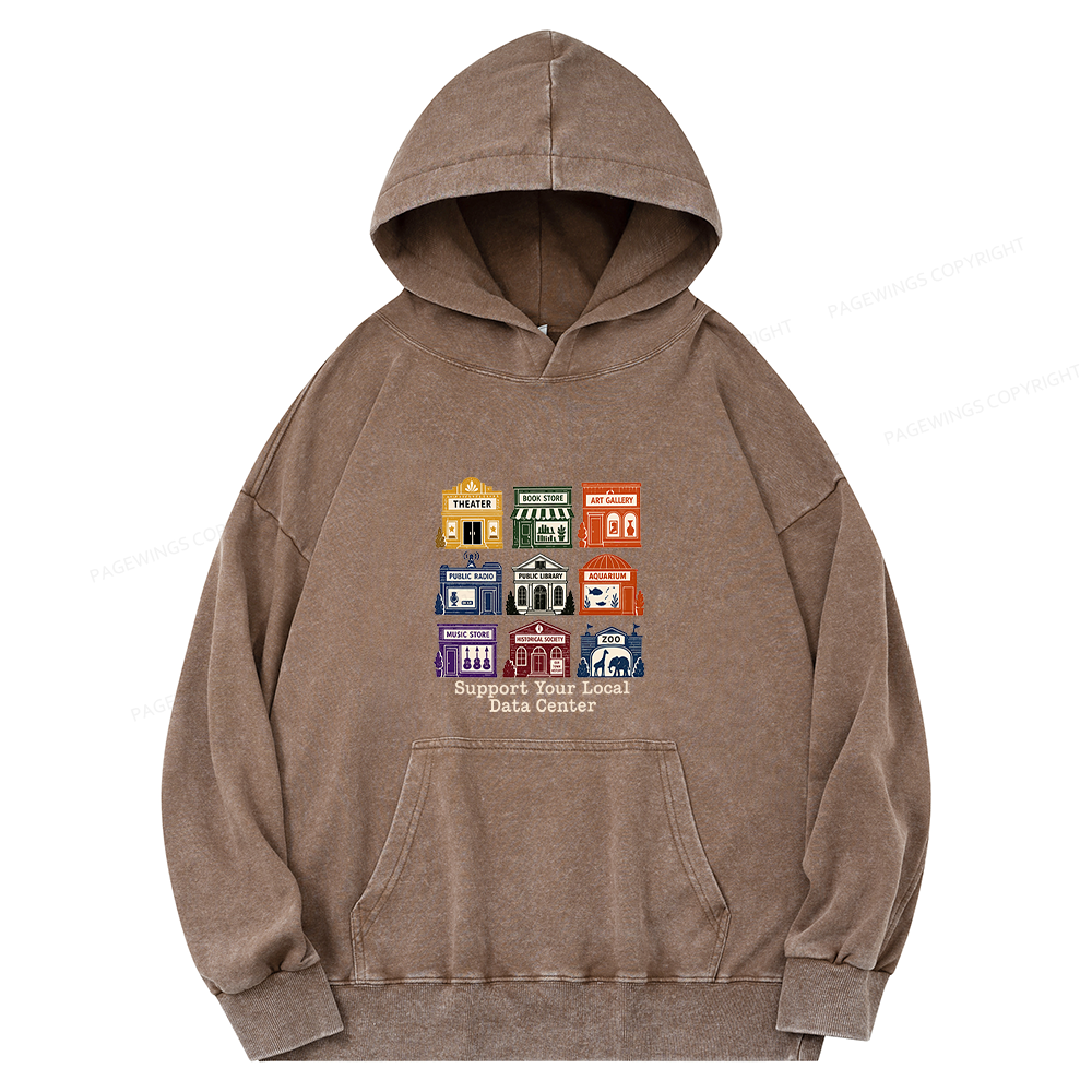 Pagewing Support Your Local Data Center16102 Book Unisex Washed Hoodie