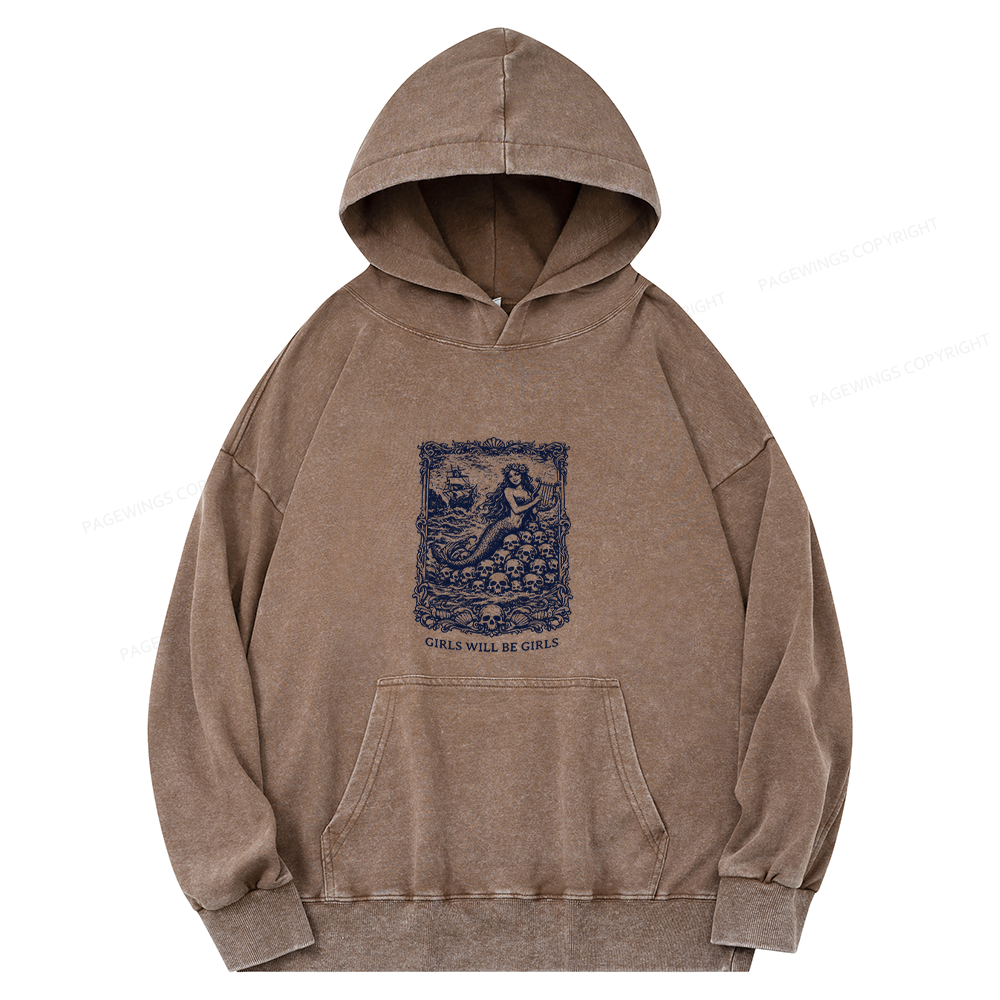 Pagewings Girls Will Be Girls15607 Book Unisex Washed Hoodie