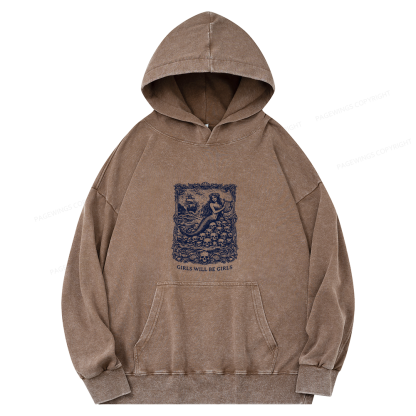 Pagewings Girls Will Be Girls15607 Book Unisex Washed Hoodie