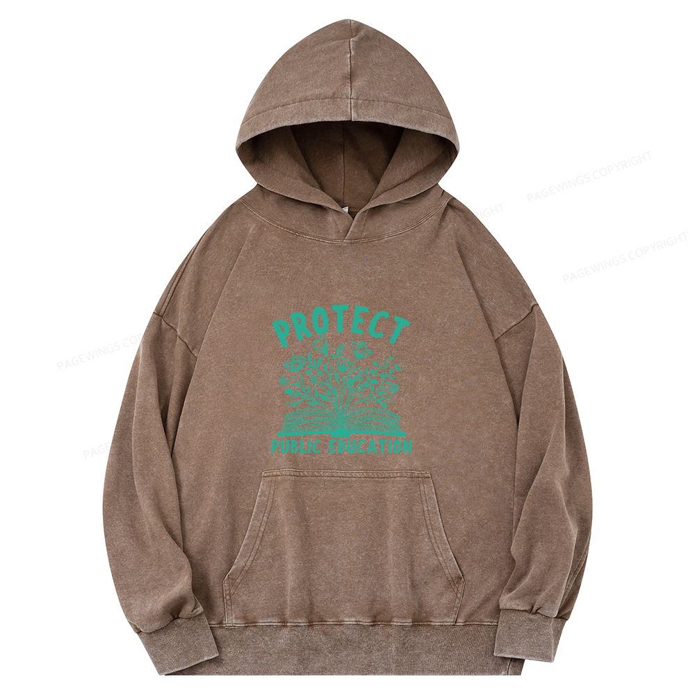 Pagewings Protect Public Education15808 Book Unisex Washed Hoodie