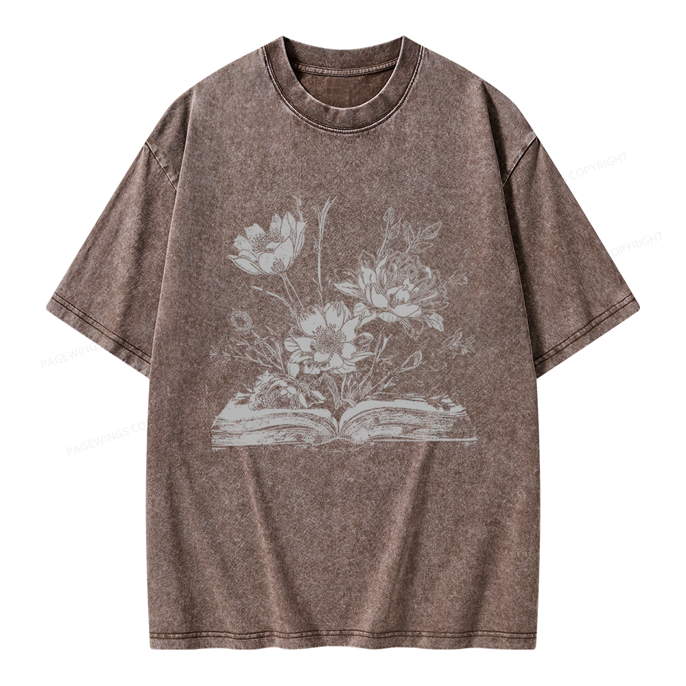 Pagewings Book and Flowers Unisex Washed T-shirt