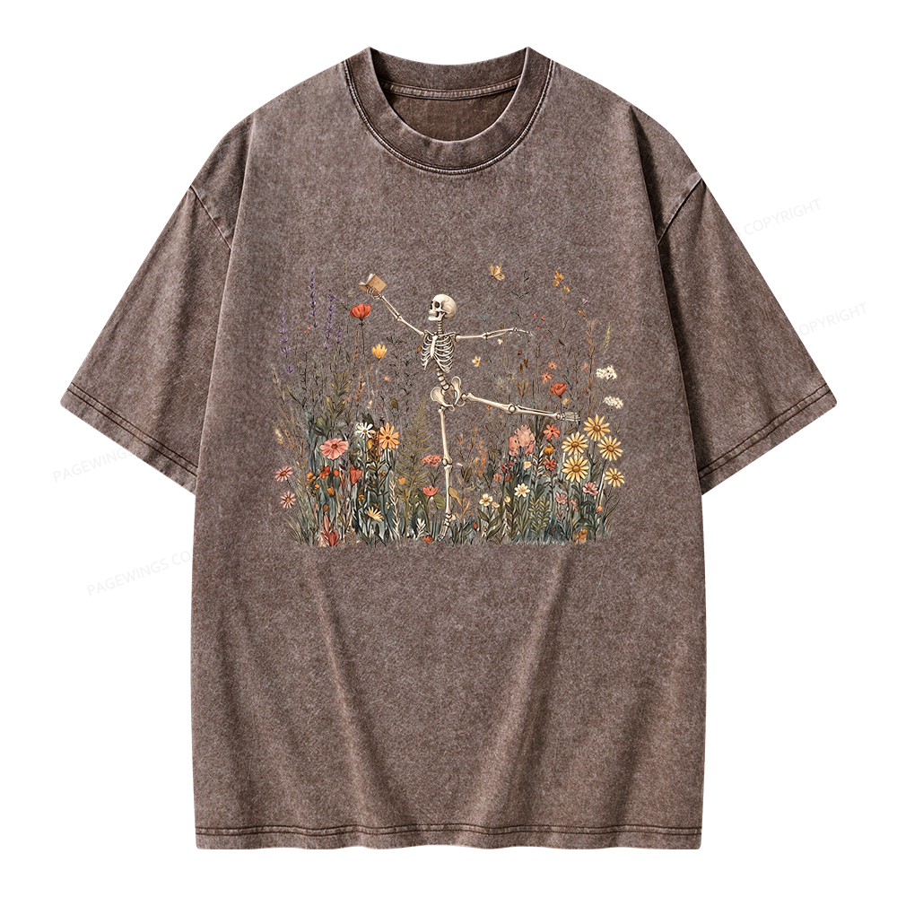 Pagewings Skeleton Reading Unisex Washed T-shirt