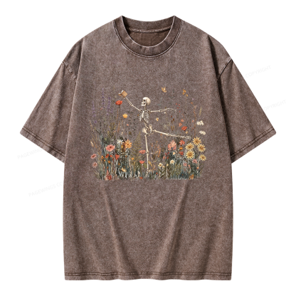 Pagewings Skeleton Reading Unisex Washed T-shirt