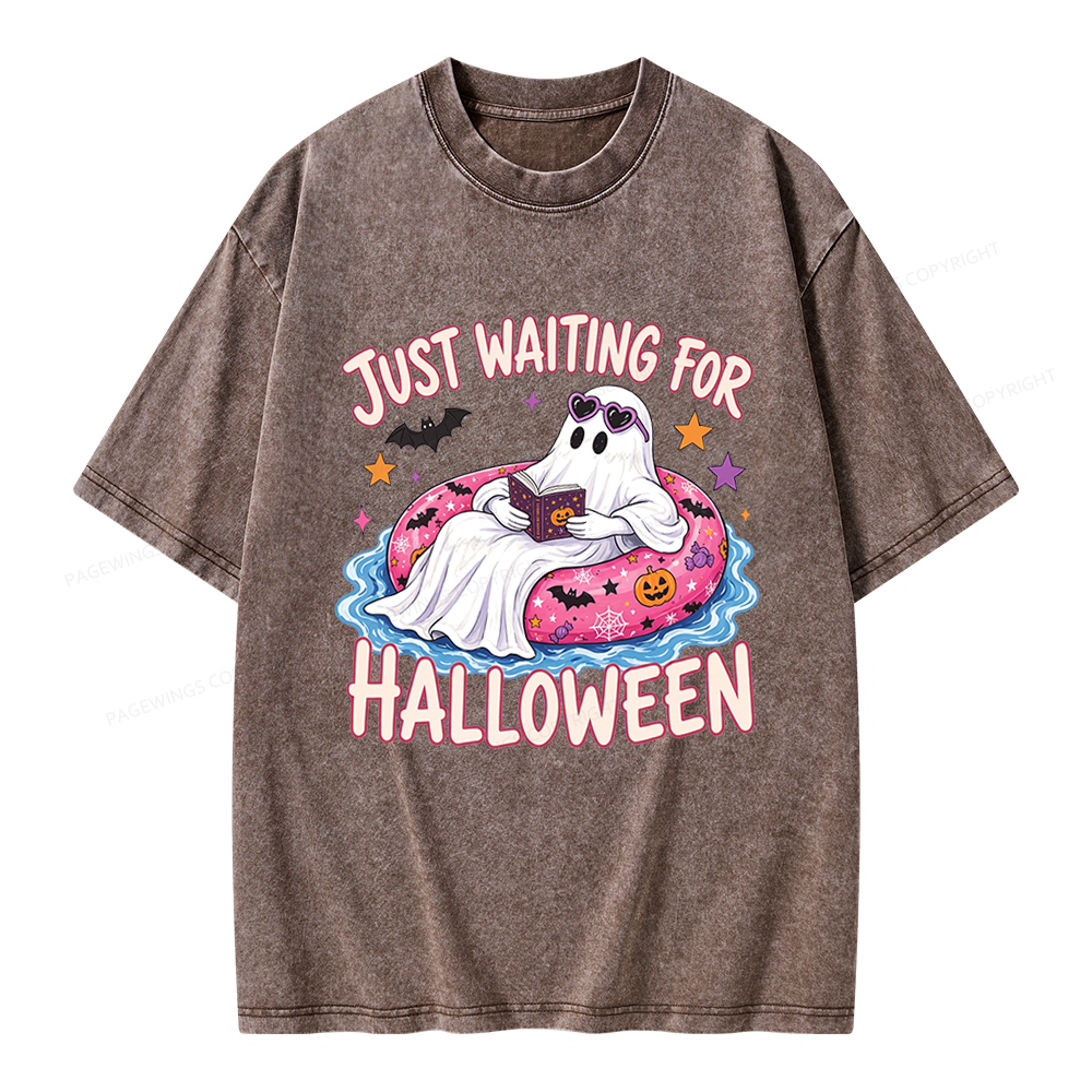 Pagewings Just Waiting for Halloween Unisex Washed T-shirt
