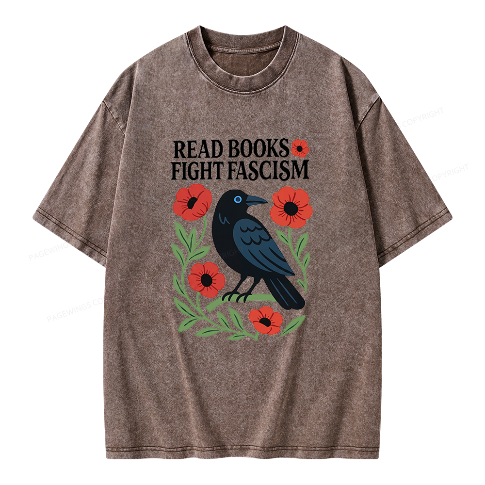 Pagewings Read Books Fight Fascism Unisex Washed T-shirt