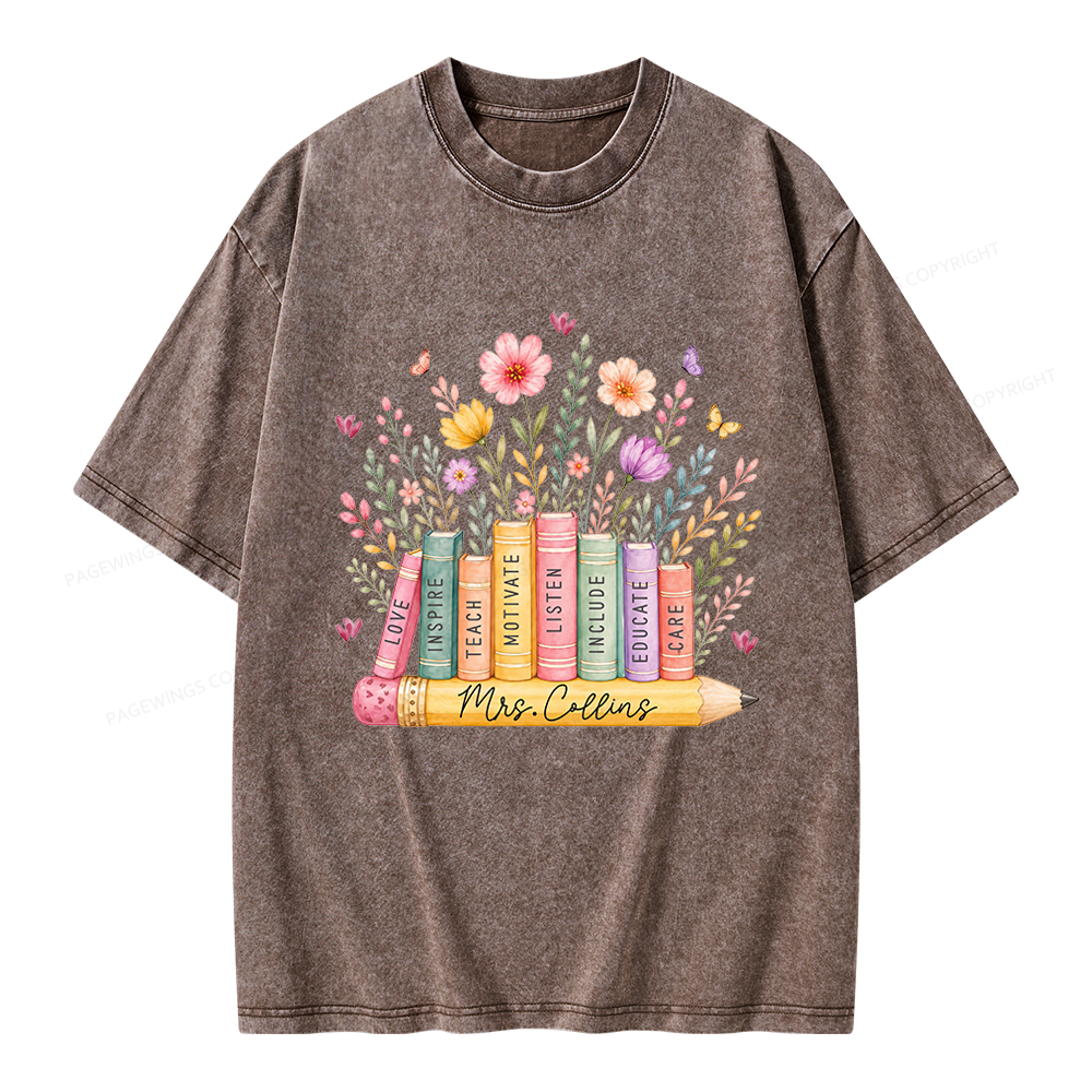 Pagewings Wildflower Books Unisex Washed T-shirt