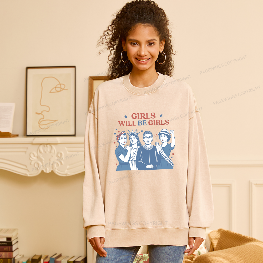 Pagewings Girls Will be Girls15560 Read Unisex Washed Sweatshirt