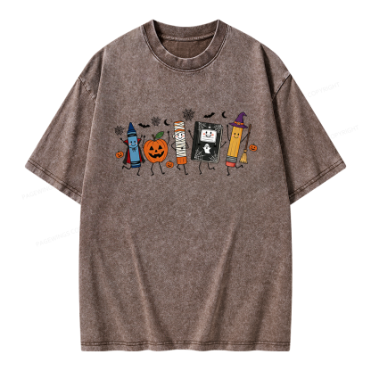 Pagewings Halloween Teacher Unisex Washed T-shirt