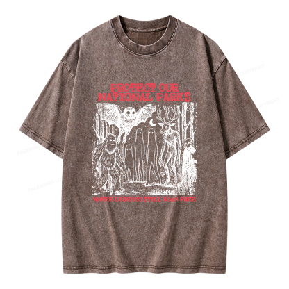 Pagewings Protect Our Parks Vintage Camping Unisex Washed T-shirt