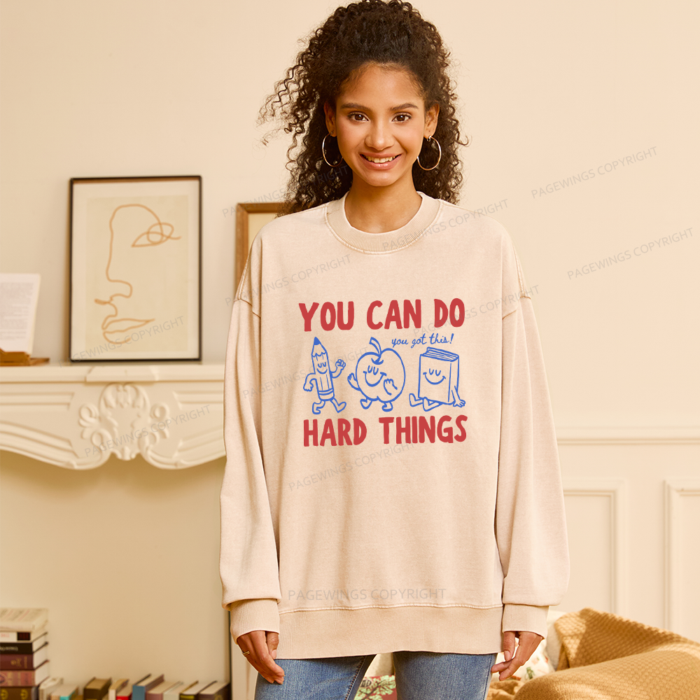 Pagewings You Can Do Hard Things Unisex Washed Sweatshirt