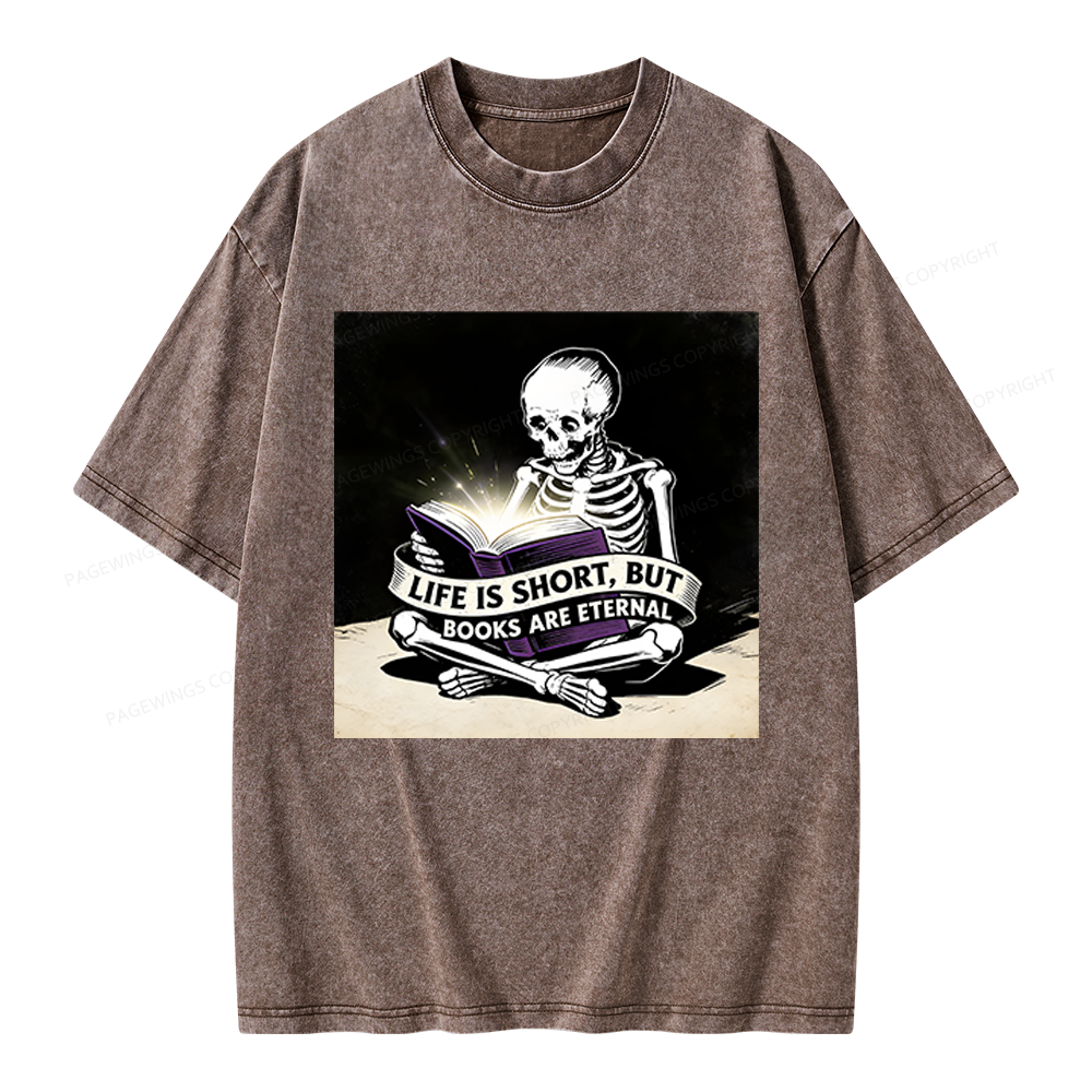 Pagewings Life Is Short But Books Are Eternal Unisex Washed T-shirt