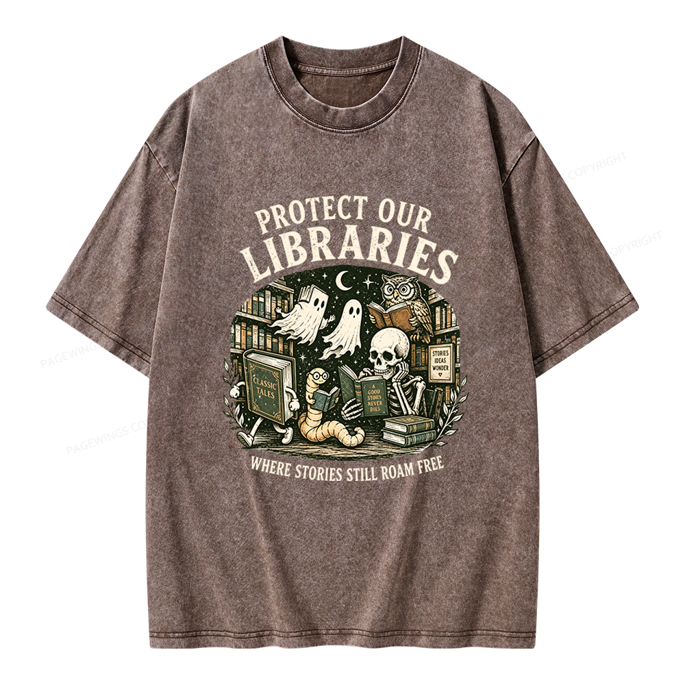 Pagewings Protect Our Libraries Unisex Washed T-shirt
