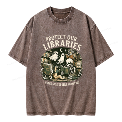 Pagewings Protect Our Libraries Unisex Washed T-shirt