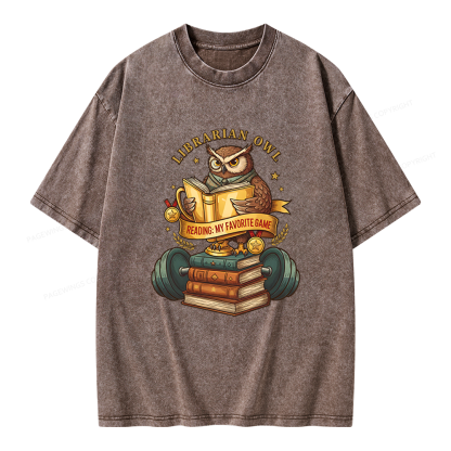 Pagewings Librarian Owl Unisex Washed T-shirt