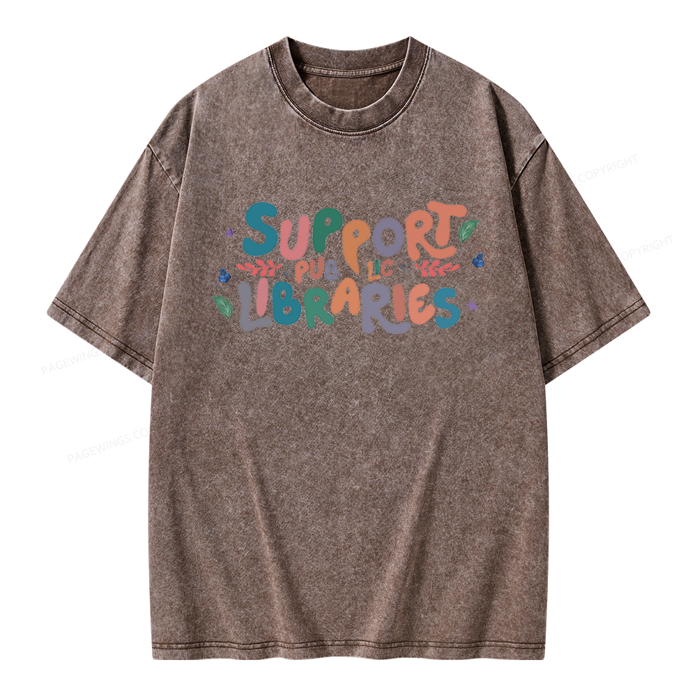 Pagewing Support Public Libraries Unisex Washed T-shirt