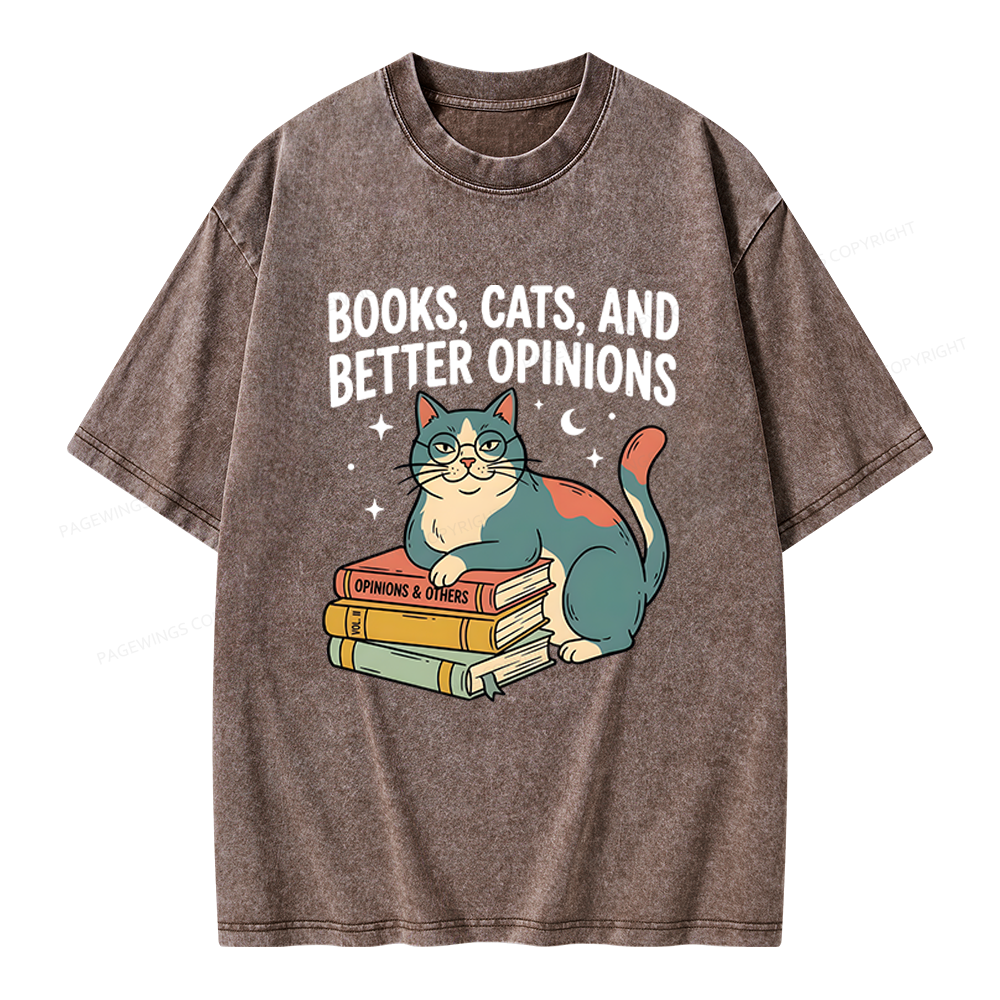 Pagewings Books Cats And Better Opinions Unisex Washed T-shirt