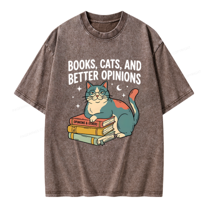 Pagewings Books Cats And Better Opinions Unisex Washed T-shirt