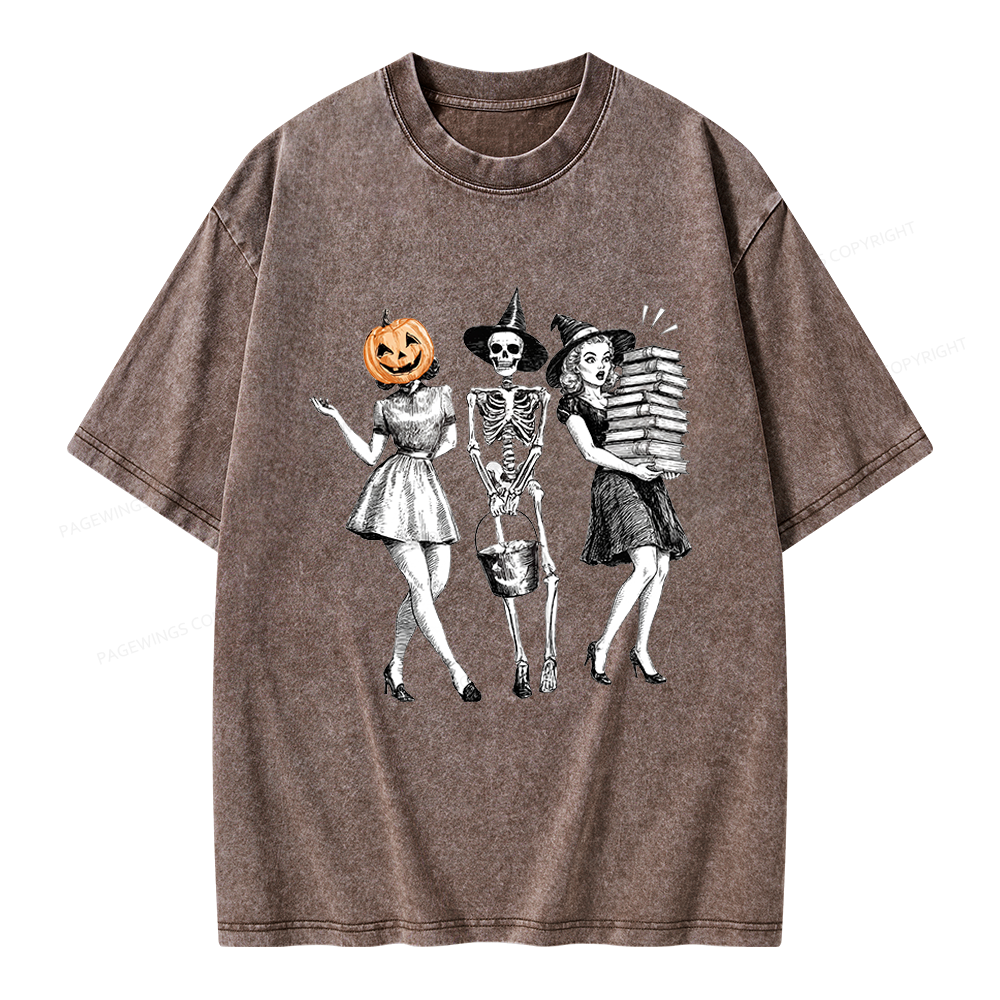 Pagewings Spooky Books Girl Unisex Washed T-shirt