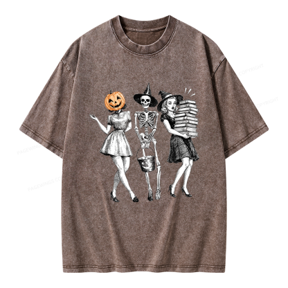 Pagewings Spooky Books Girl Unisex Washed T-shirt