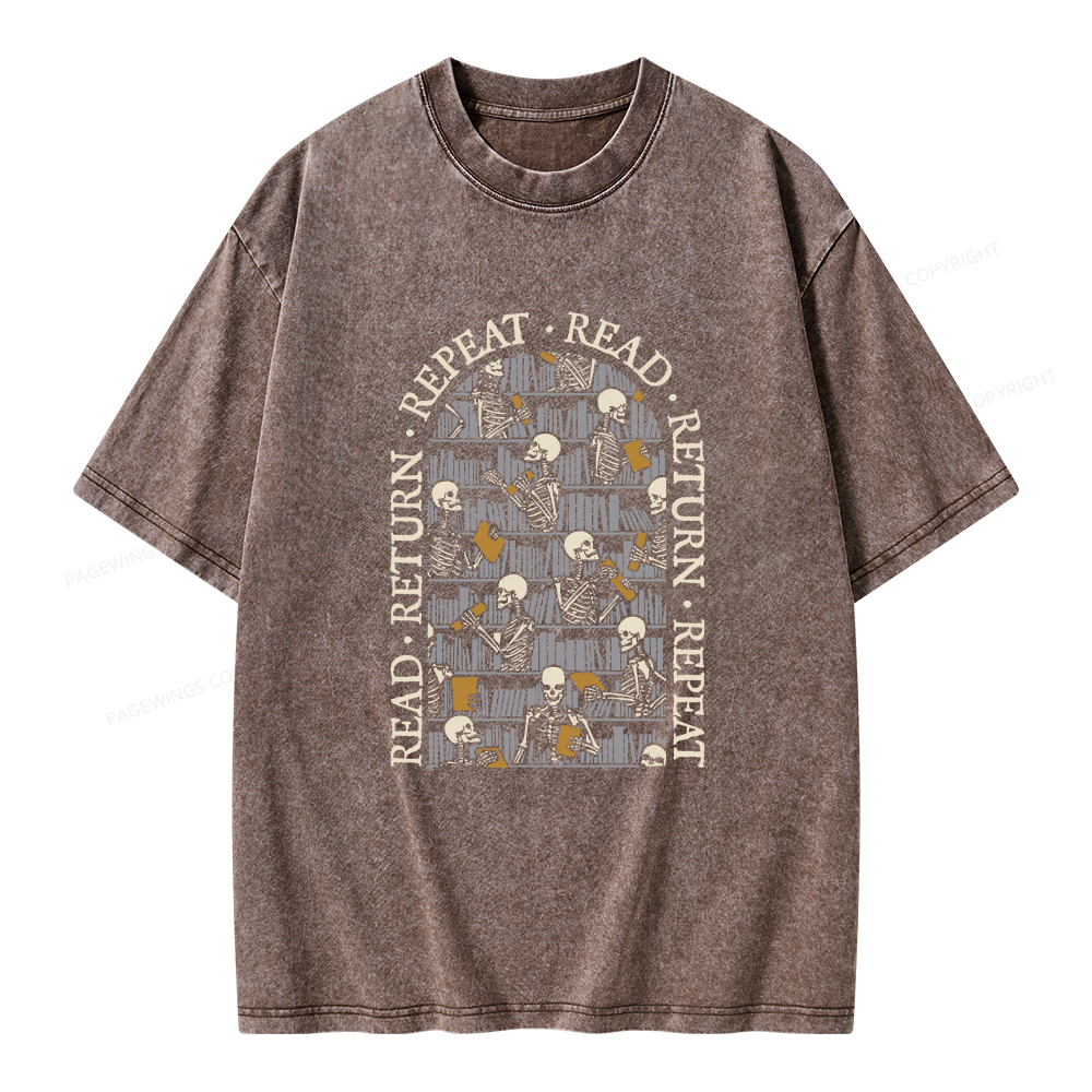 Pagewings Skeleton Library Unisex Washed T-shirt