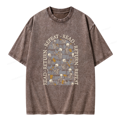 Pagewings Skeleton Library Unisex Washed T-shirt
