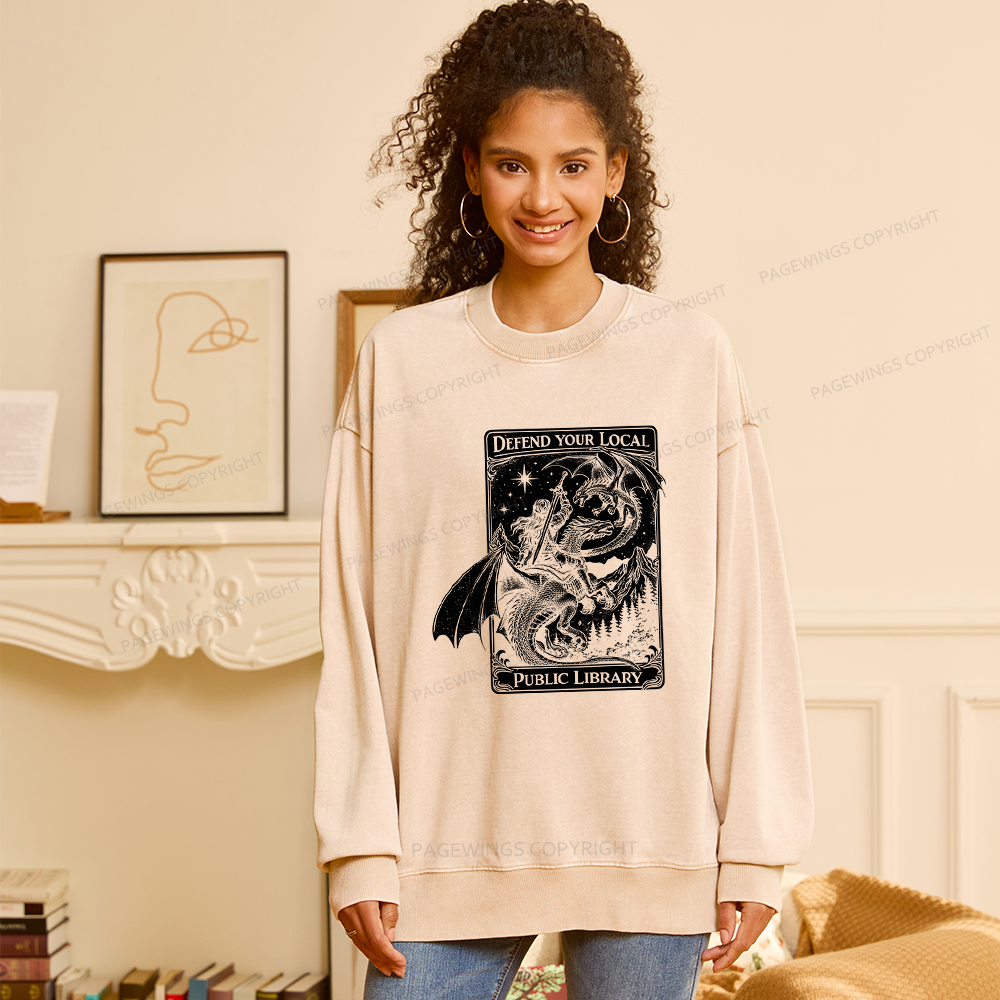 Pagewings Defend Your Local Public Library Unisex Washed Sweatshirt