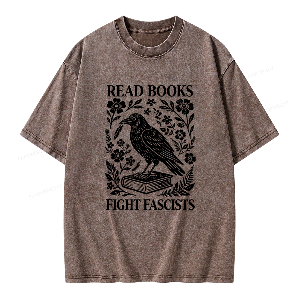 Pagewings Read Books Fight Fascists Unisex Washed T-shirt
