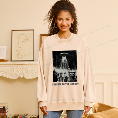 Pagewings Take Me To The Library Unisex Washed Sweatshirt
