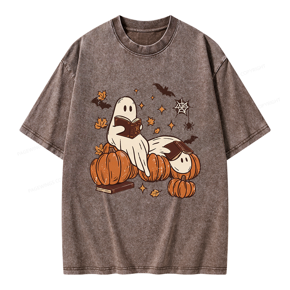 Pagewings Ghost Reading Unisex Washed T-shirt