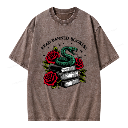 Pagewings Read Banned Books Unisex Washed T-shirt