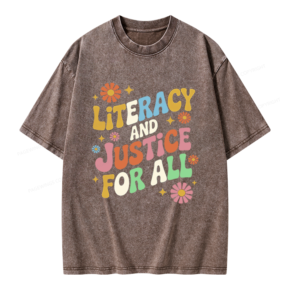 Pagewings Literacy And Justice For All Unisex Washed T-shirt