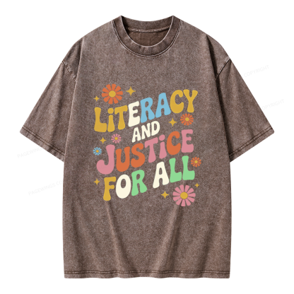Pagewings Literacy And Justice For All Unisex Washed T-shirt
