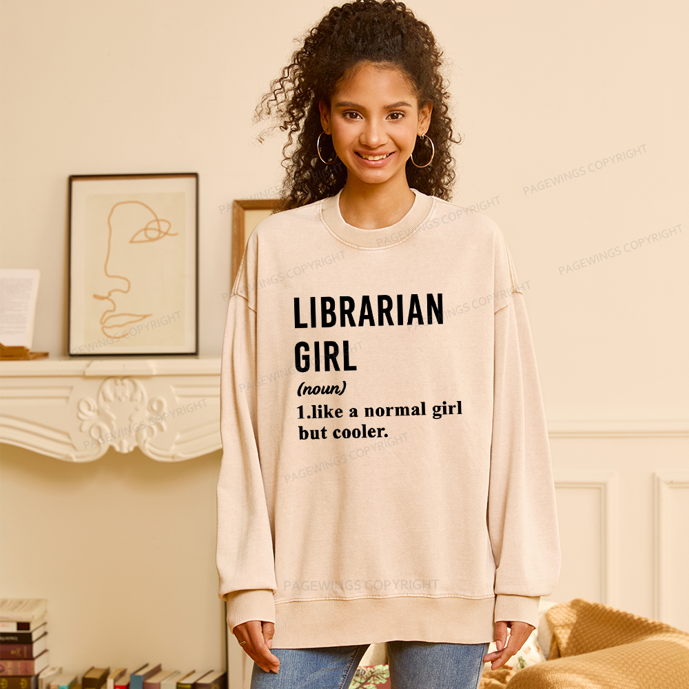 Pagewings Librarian Girl Unisex Washed Sweatshirt