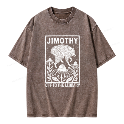 Pagewings Raccoon Meme Off To The Library Unisex Washed T-shirt