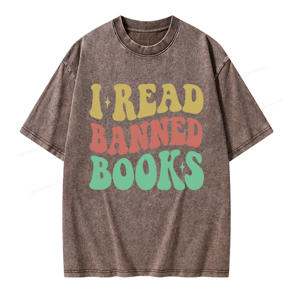 Pagewings Vintage I Read Banned Books Unisex Washed T-shirt