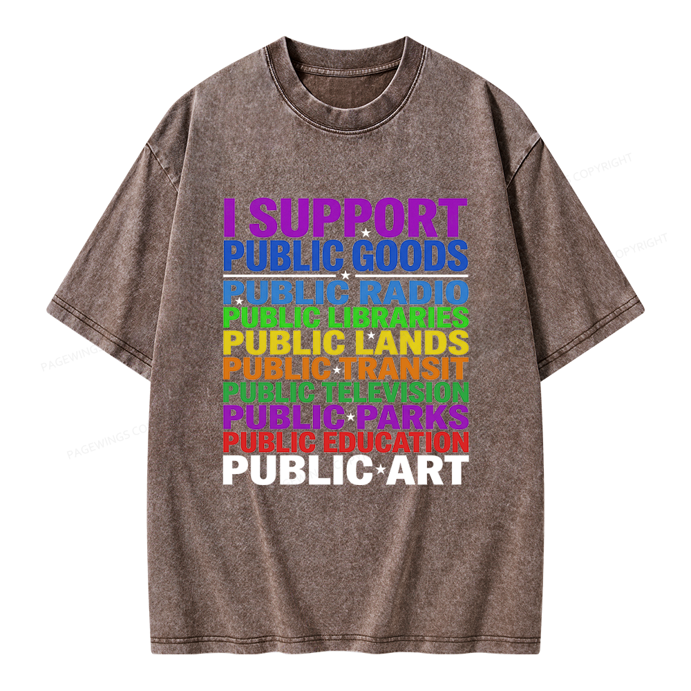 Pagewings I Support Public Libraries Unisex Washed T-shirt