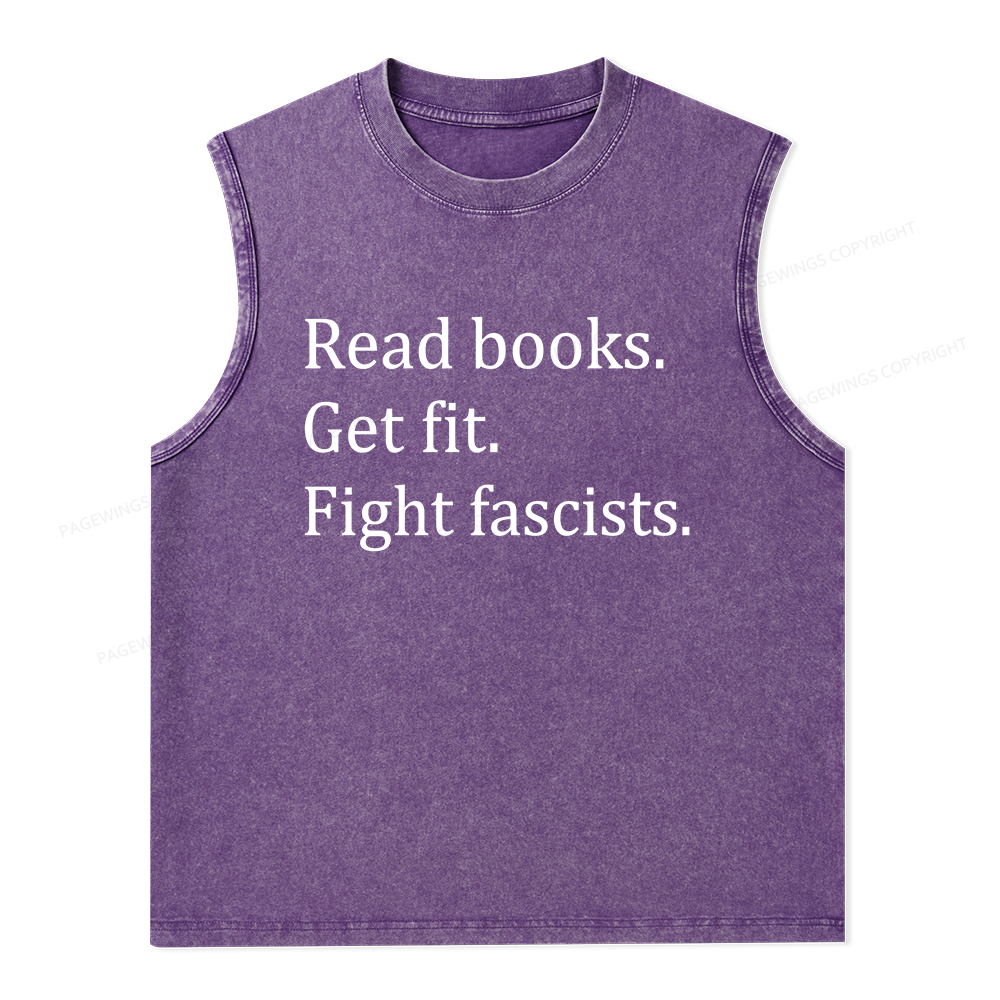 Pagewings Read Books Get Fit Fight Fascists Bookish Unisex Washed Tank Top