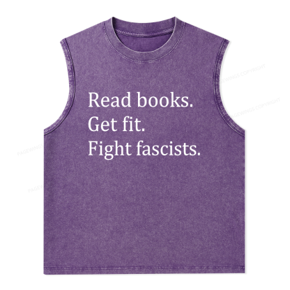 Pagewings Read Books Get Fit Fight Fascists Bookish Unisex Washed Tank Top