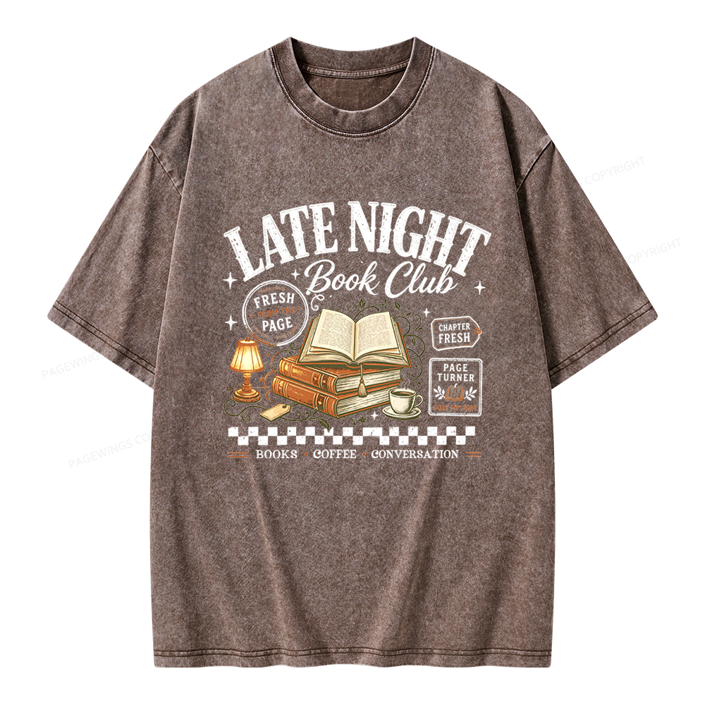 Pagewings Late Night Book Club Unisex Washed T-shirt