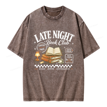 Pagewings Late Night Book Club Unisex Washed T-shirt