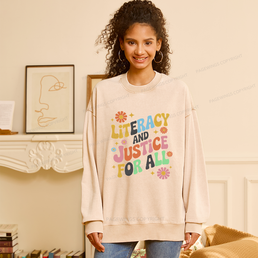 Pagewings Literacy And Justice For All Unisex Washed Sweatshirt