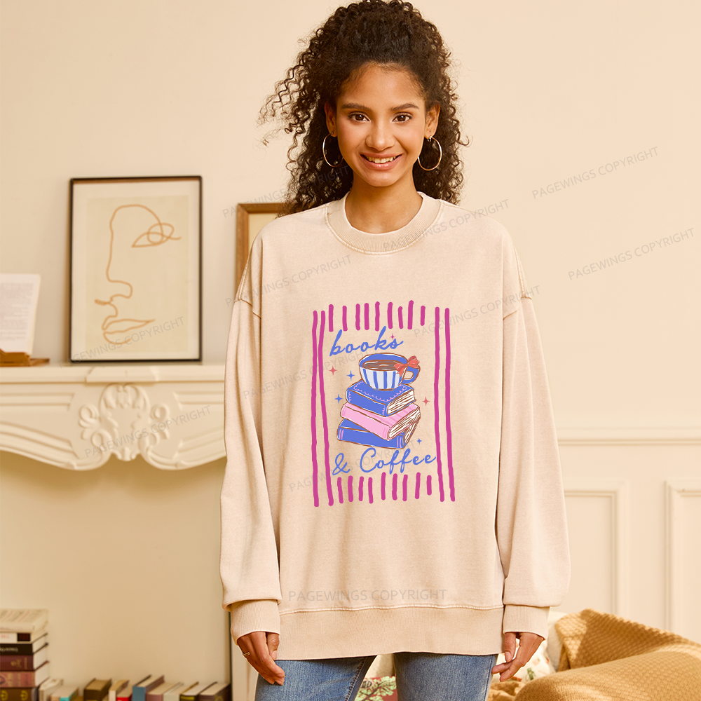 Pagewings Books and Coffee Unisex Washed Sweatshirt
